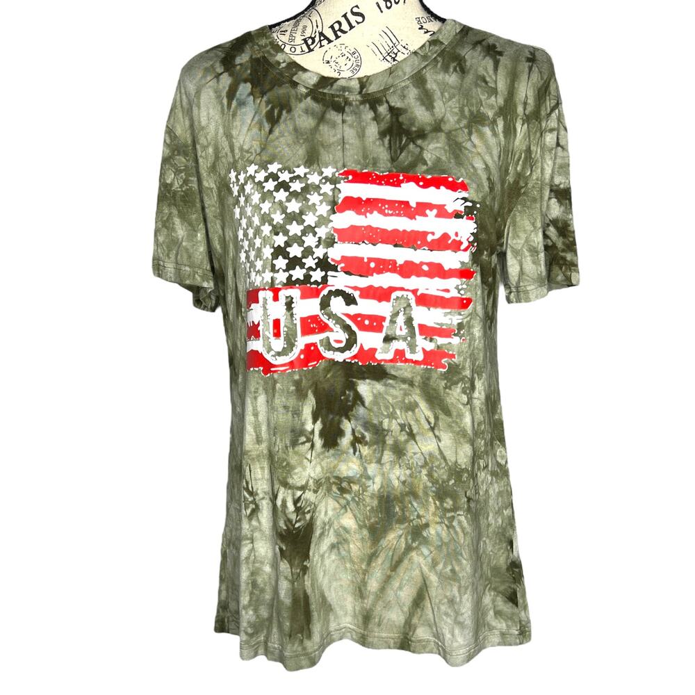 (L) Camouflage Tie-Dye Flag USA Short Sleeve Round Neck Soft Tee